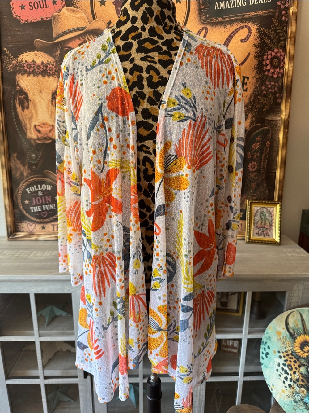 Multiples Floral Open Front Cardigan Duster Size XL